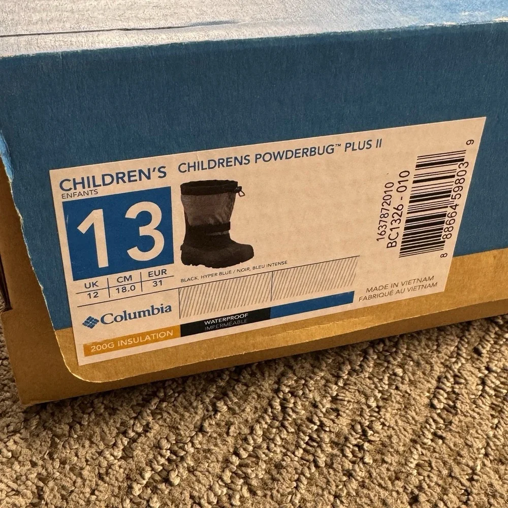 Columbia Youth 13 Powderbug Plus II Boots Winter Snow Black
